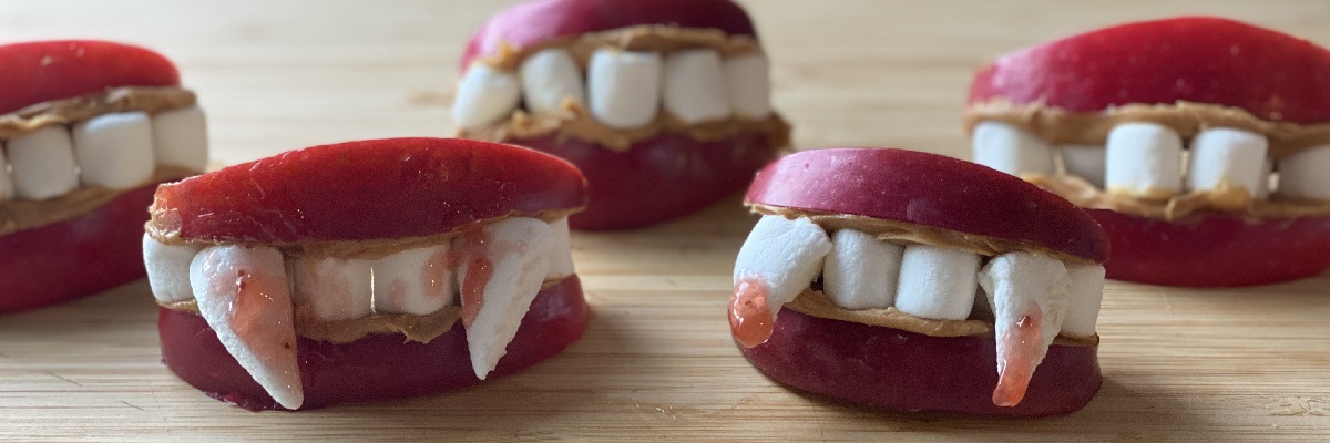 Apple Vampire Fangs carb-counted easy healthy halloween treat recipe HOMEPAGE